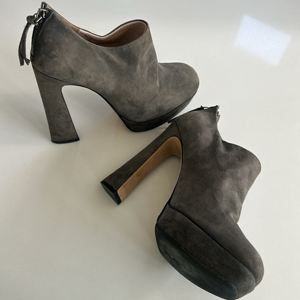 Miu Miu Suede Ankle Boots with Platform Heels Grey Color Square Toe size 37 / 7